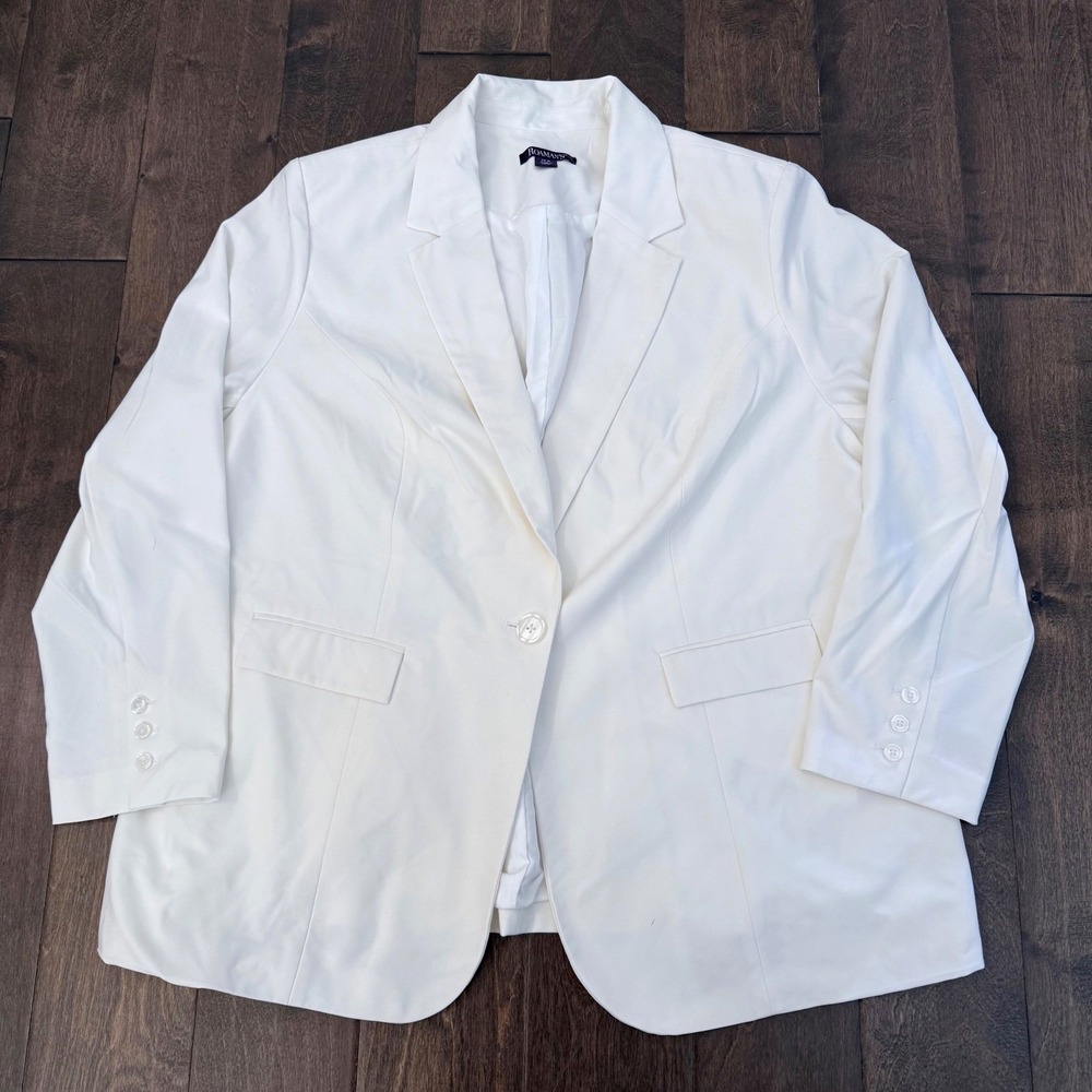 Roamans Womens White Single Button Stretch Blazer Jacket Plus Size 22W Pockets